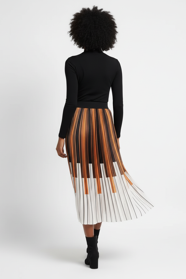 Jupe Longue Plissée Motif Piano Élégante
