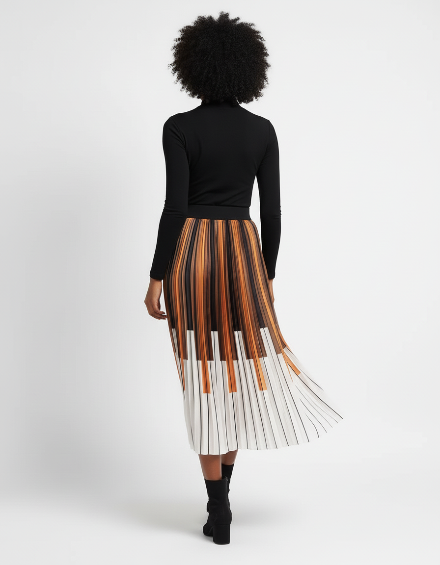 Jupe Longue Plissée Motif Piano Élégante