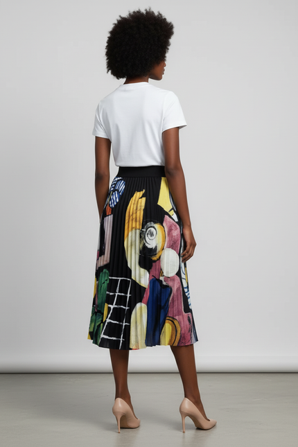 Jupe Longue Plissée Imprimé Abstrait Fluide