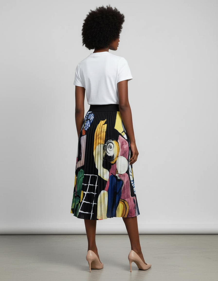 Jupe Longue Plissée Imprimé Abstrait Fluide