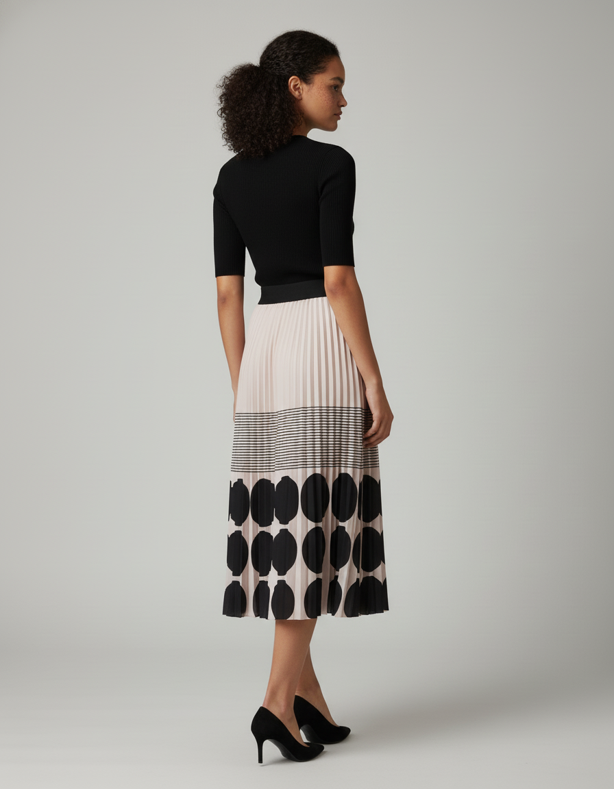Jupe Longue Plissée Chic Motif Géométrique