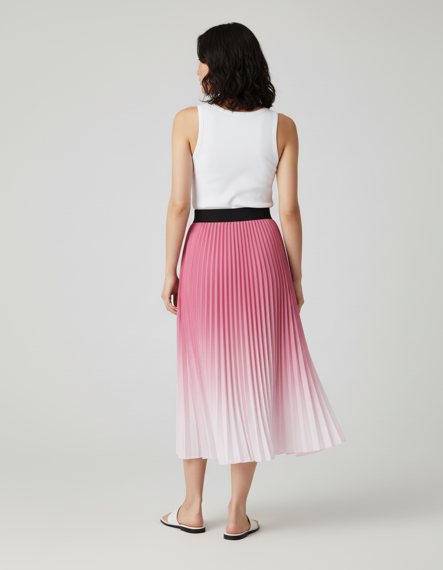 Jupe Longue Dégradé Rose Plissée Fluide