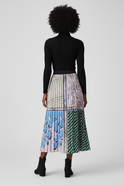Jupe Longue Plissée Motifs Chic