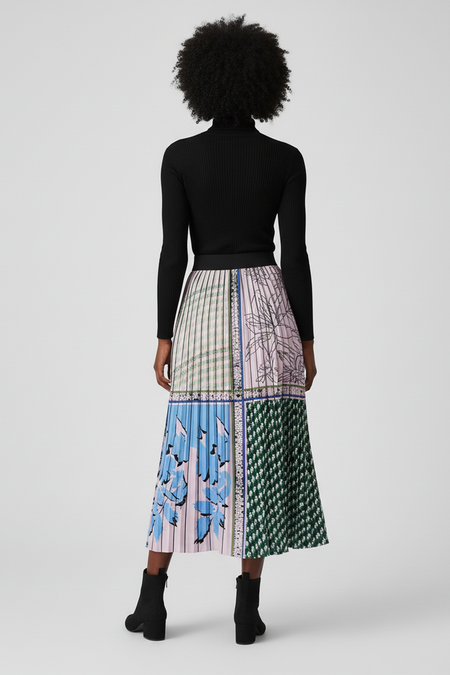 Jupe Longue Plissée Motifs Chic