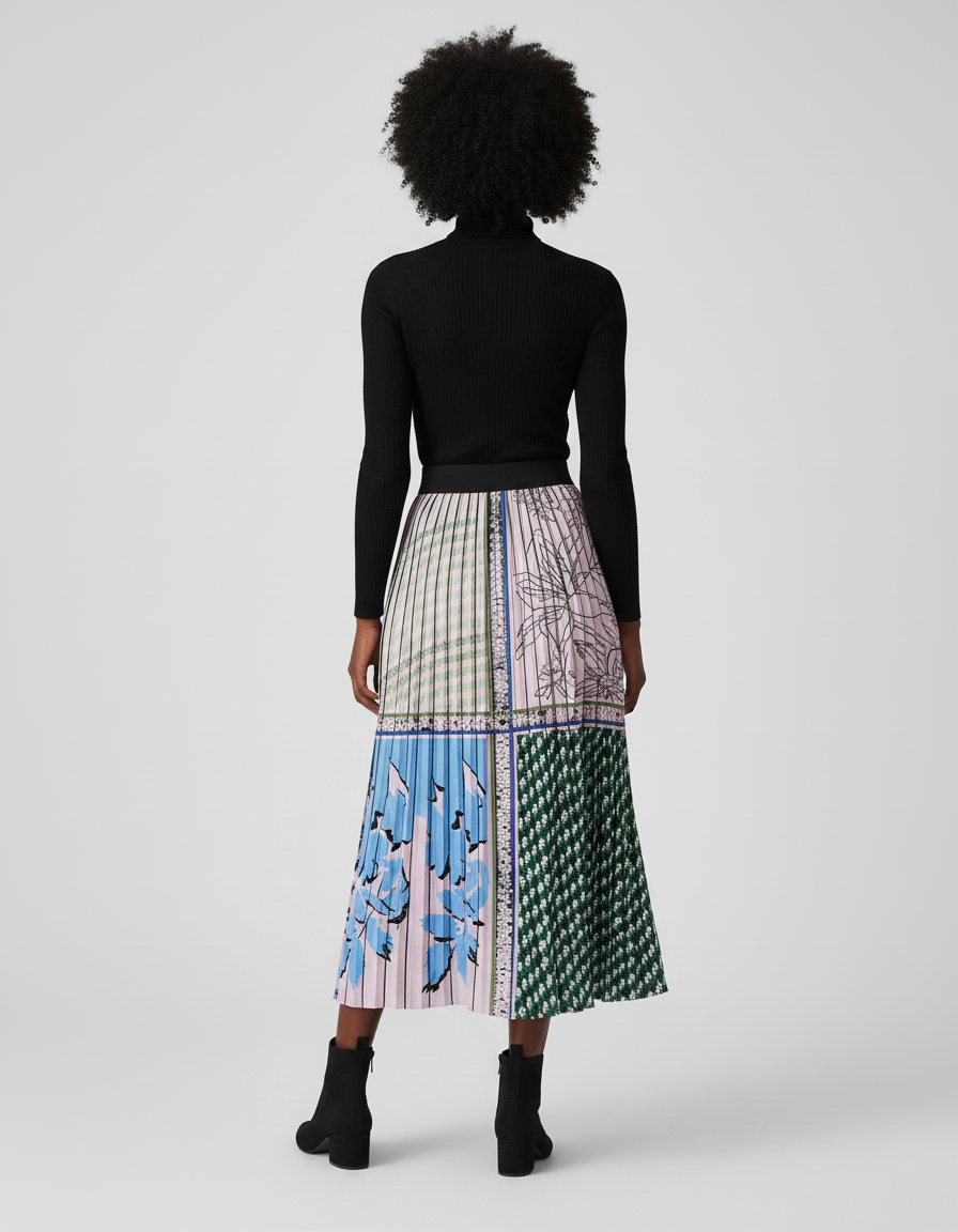 Jupe Longue Plissée Motifs Chic