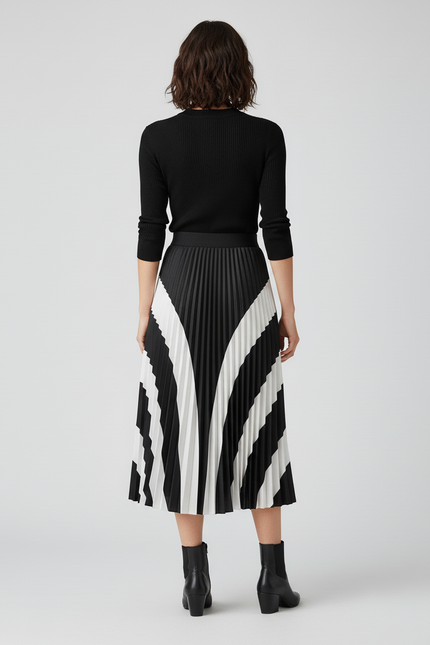 Jupe Longue Noire Et Blanche Plissée Chic