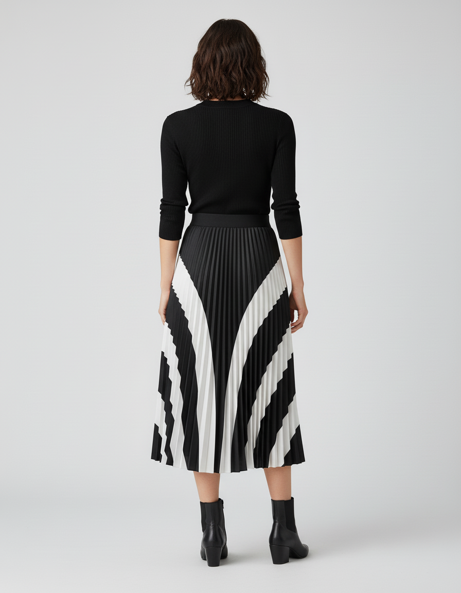 Jupe Longue Noire Et Blanche Plissée Chic