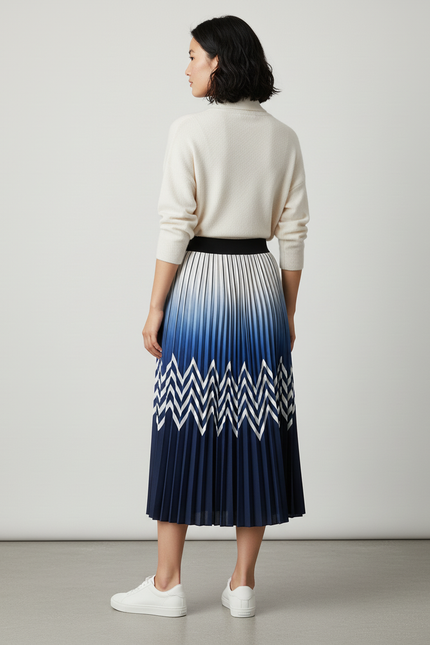 Jupe Longue Plissée Imprimée Dégradé Chic