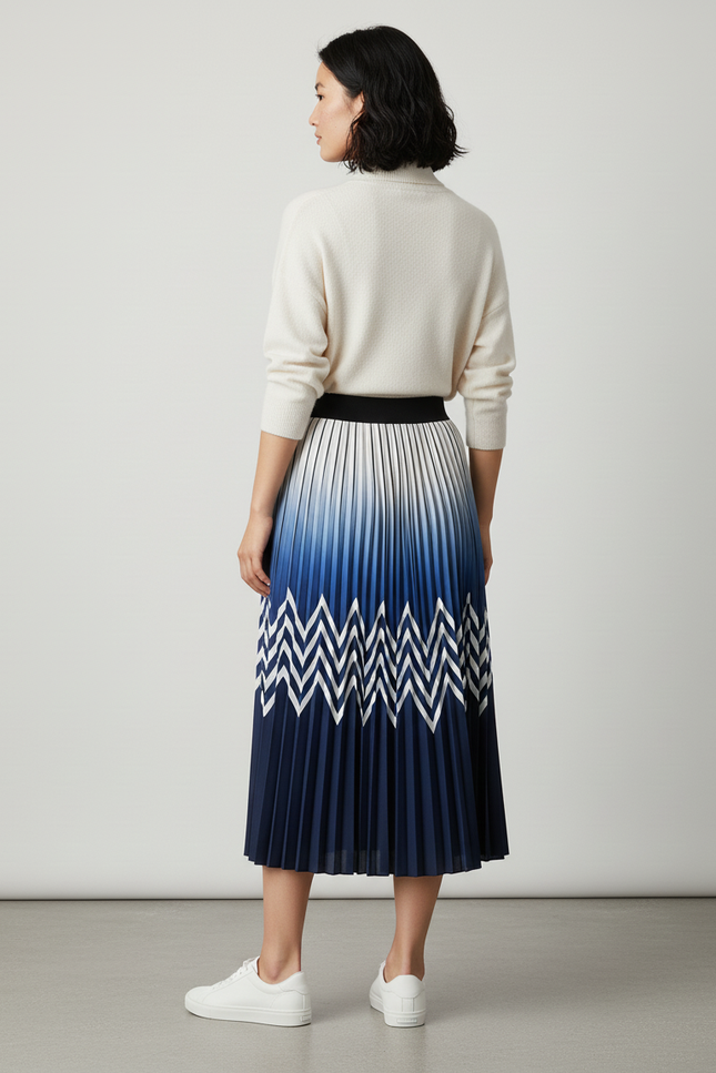 Jupe Longue Plissée Imprimée Dégradé Chic