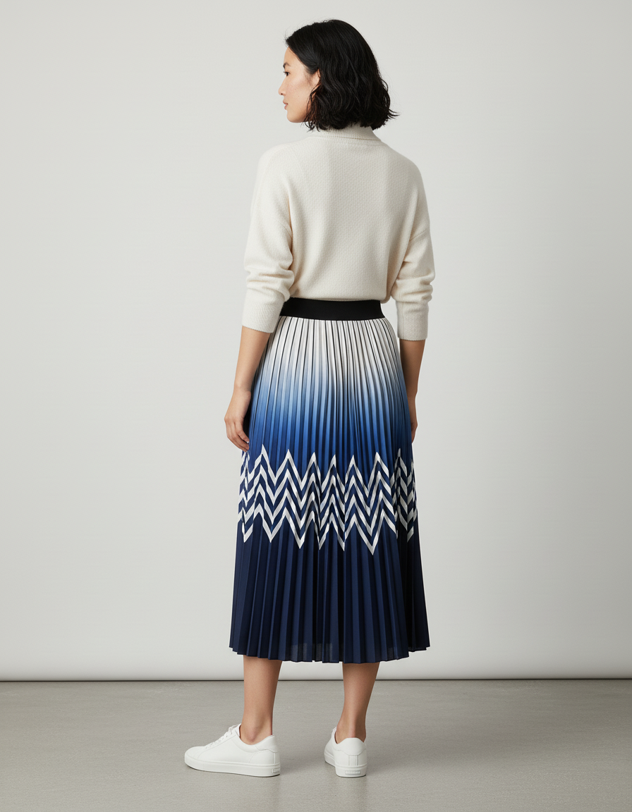 Jupe Longue Plissée Imprimée Dégradé Chic