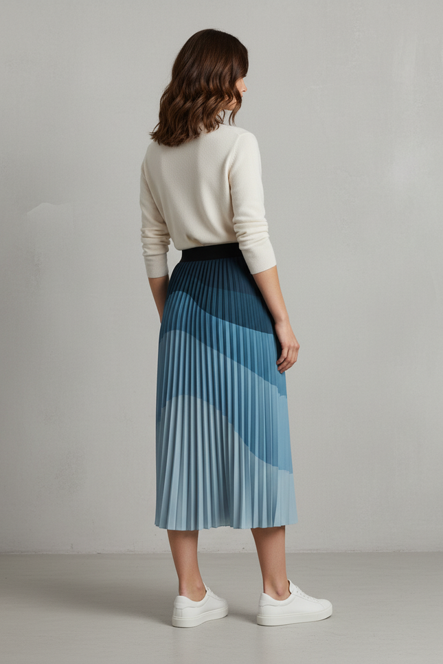 Jupe Longue Plissée Motif Dégradé Fluide