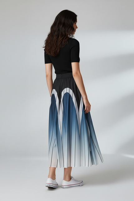Jupe Longue Satin Imprimé Dégradé Chic