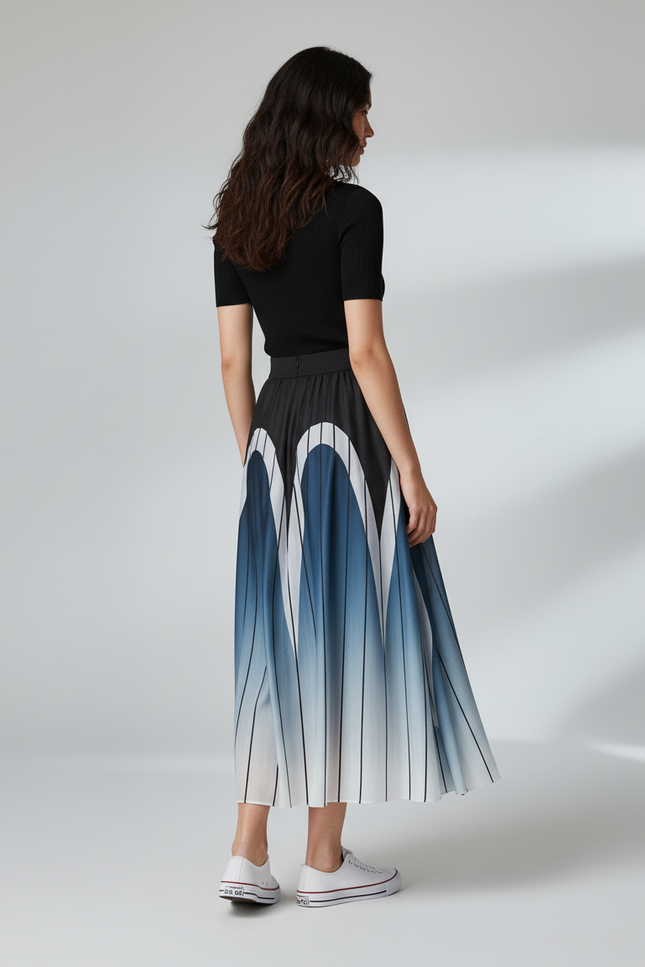 Jupe Longue Satin Imprimé Dégradé Chic