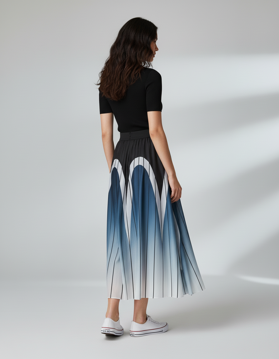 Jupe Longue Satin Imprimé Dégradé Chic