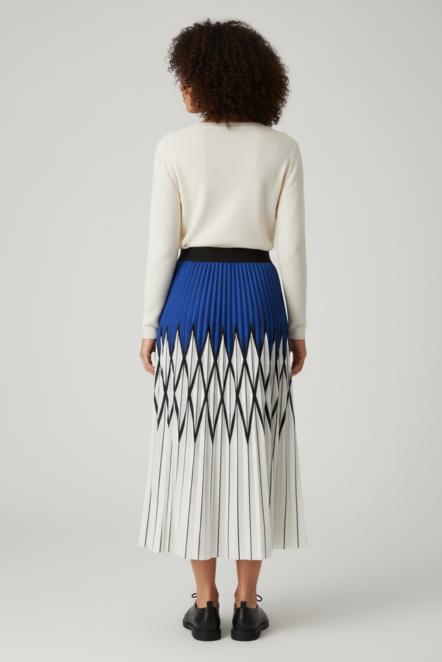 Jupe Longue Plissée Géométrique Chic
