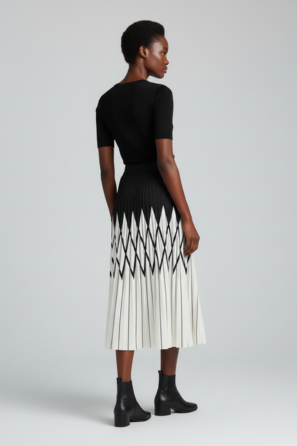 Jupe Longue Plissée Noir Et Blanc Chic