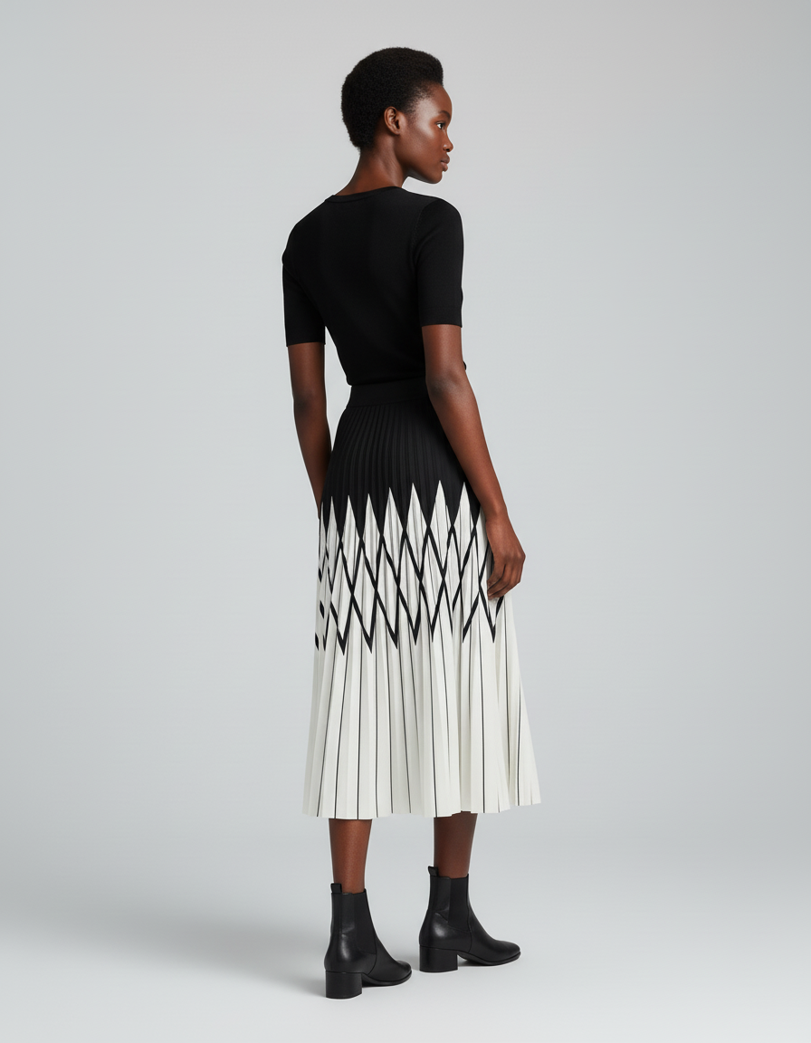 Jupe Longue Plissée Noir Et Blanc Chic
