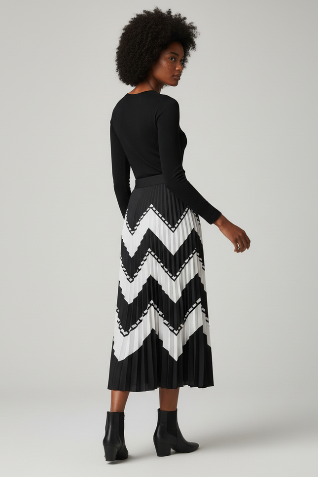 Jupe Longue Plissée Chevron Élégante