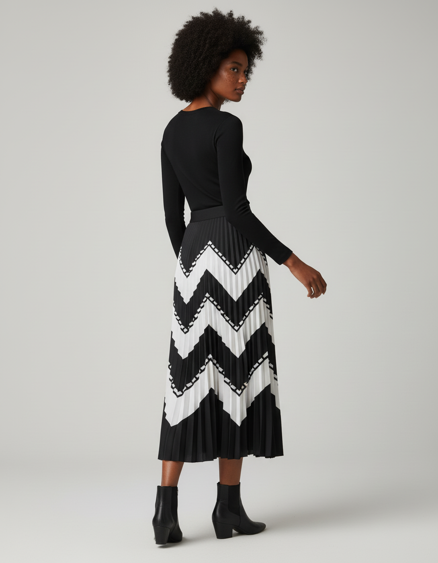 Jupe Longue Plissée Chevron Élégante