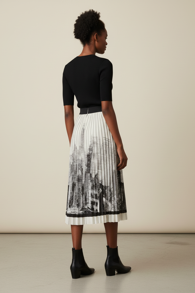 Jupe Longue Plissée Imprimée Élégante Chic