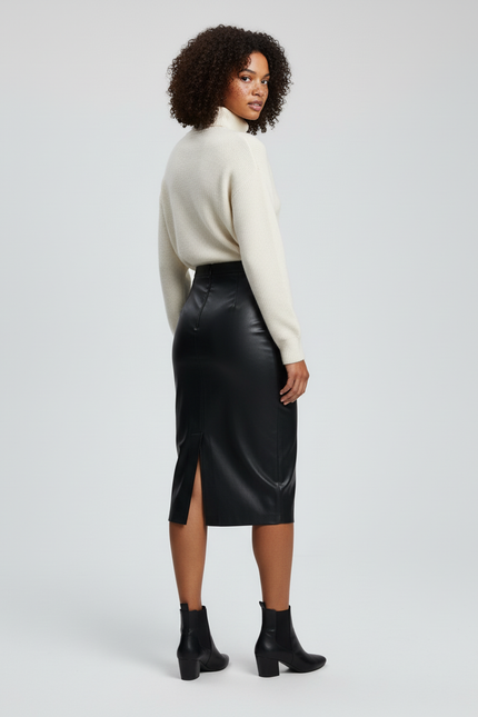 Jupe Noir Moulante Mi-Longue