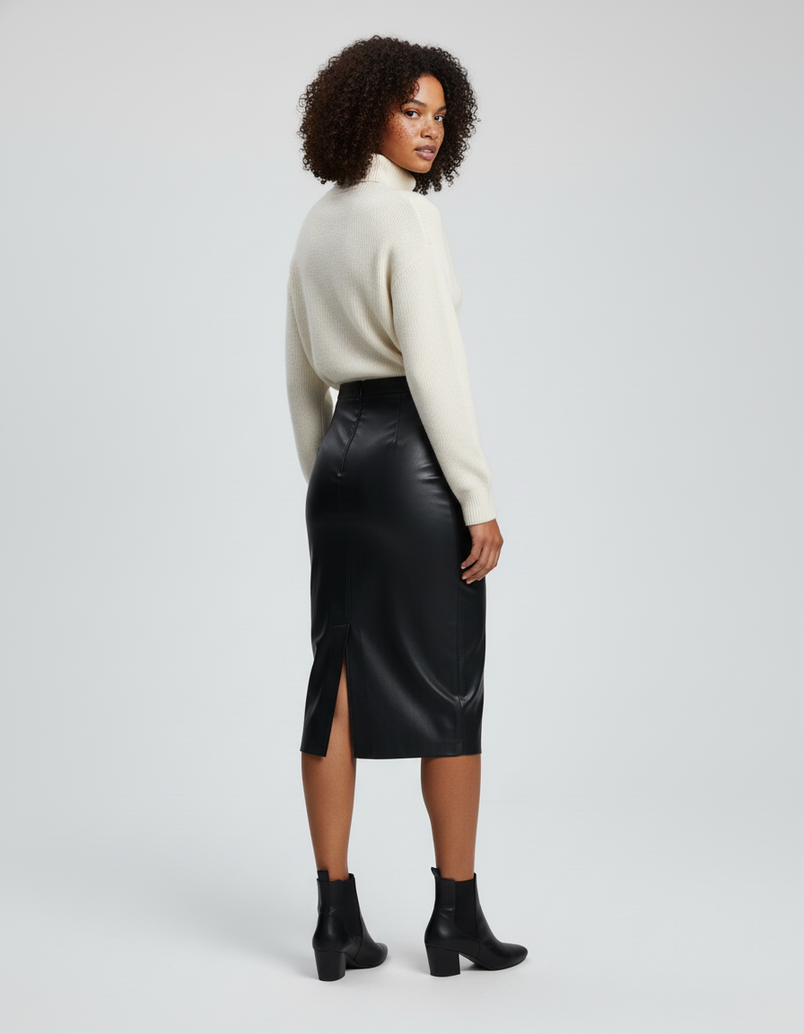 Jupe Noir Moulante Mi-Longue