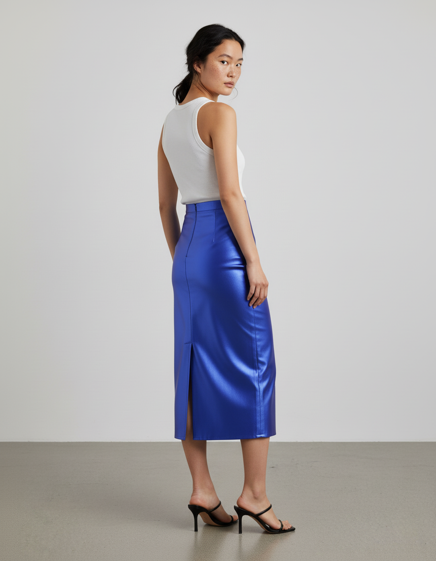 Jupe Longue Bleue Satinée Brillante Élégante