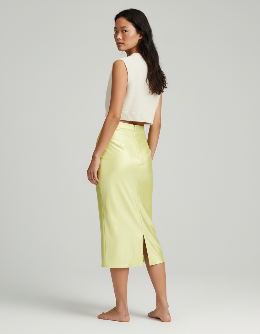 Jupe Longue Jaune Satinée Brillante Élégante