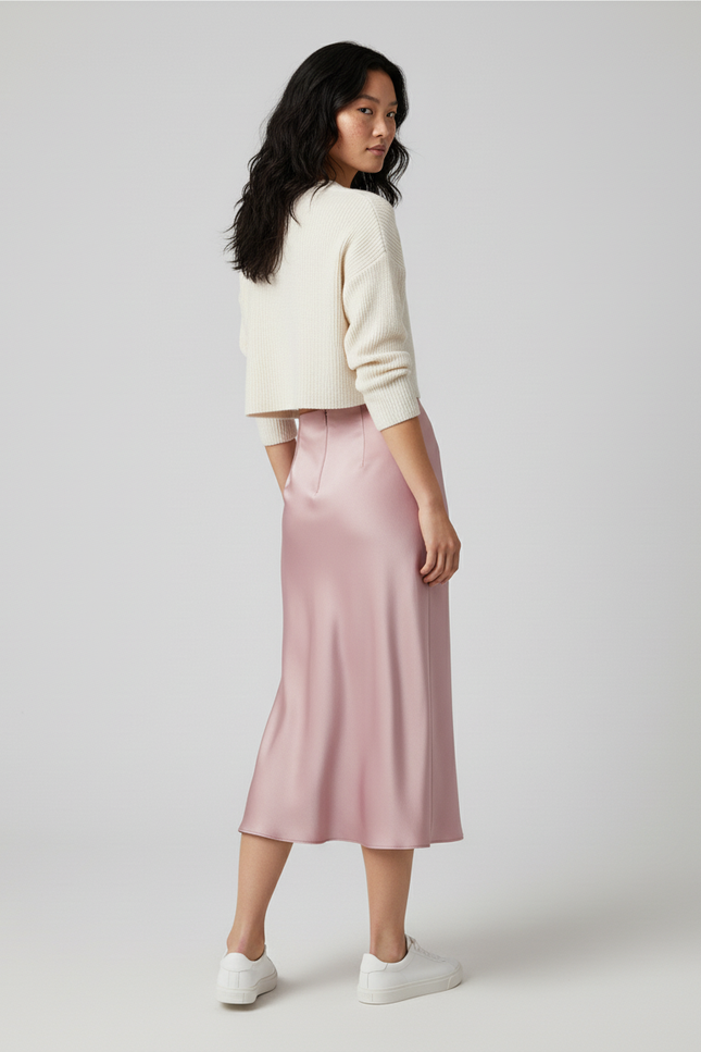 Jupe Longue Satin Rose