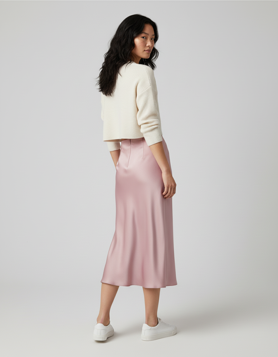 Jupe Longue Satin Rose