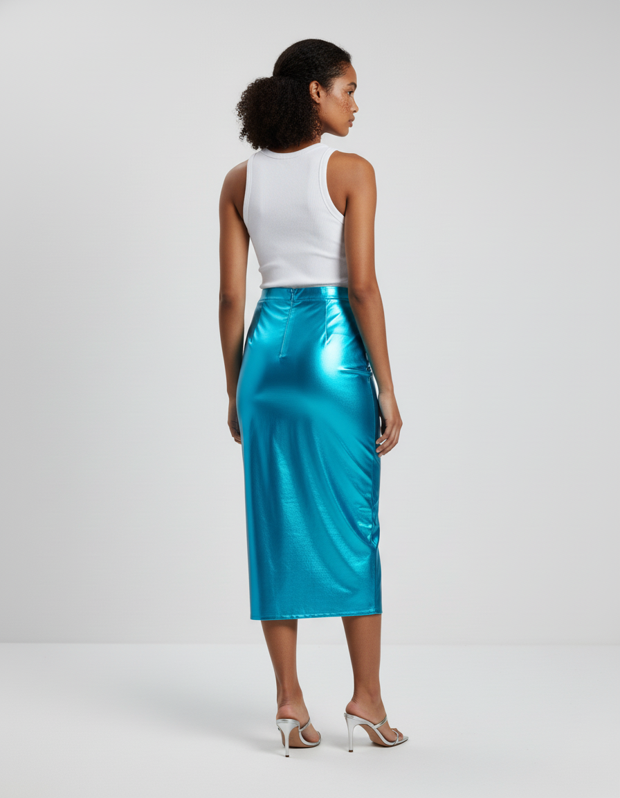 Jupe Longue Bleu Brillant Satinée Chic