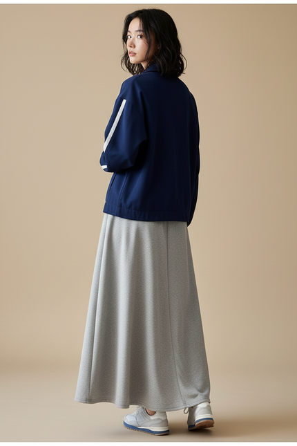 Jupe Longue Grise Molleton Décontractée