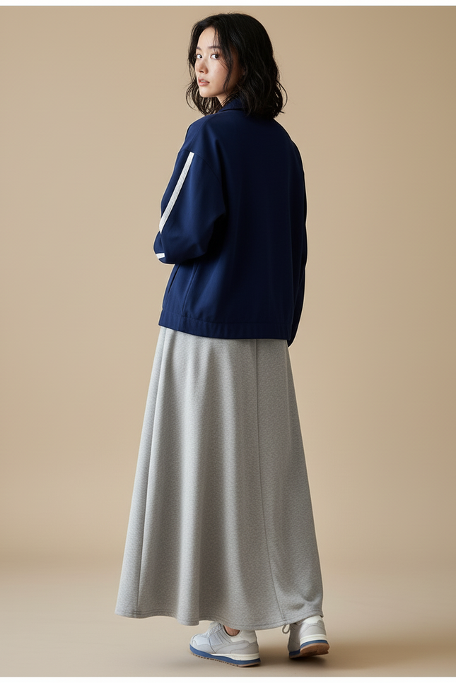 Jupe Longue Grise Molleton Décontractée