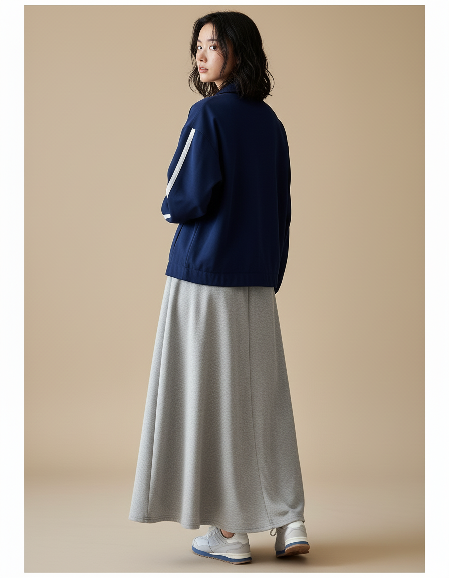 Jupe Longue Grise Molleton Décontractée