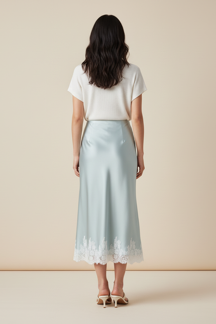 Jupe Longue Satin Dentelle Élégante Soirée