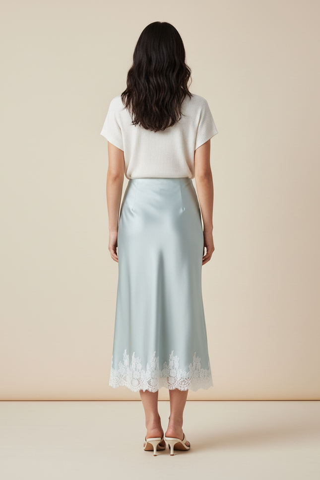 Jupe Longue Satin Dentelle Élégante Soirée