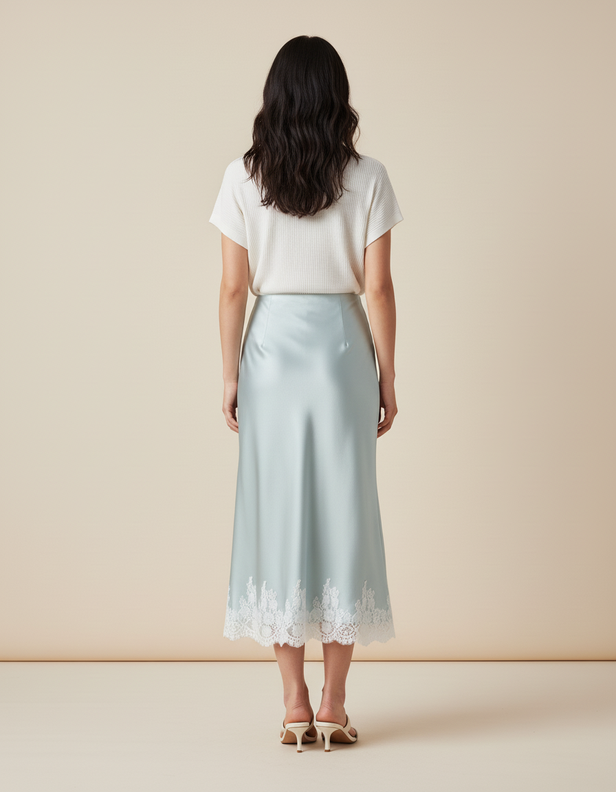 Jupe Longue Satin Dentelle Élégante Soirée