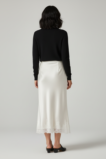 Jupe Longue Satin Dentelle Élégante Mode