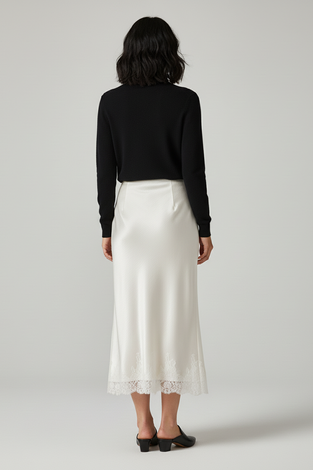 Jupe Longue Satin Dentelle Élégante Mode