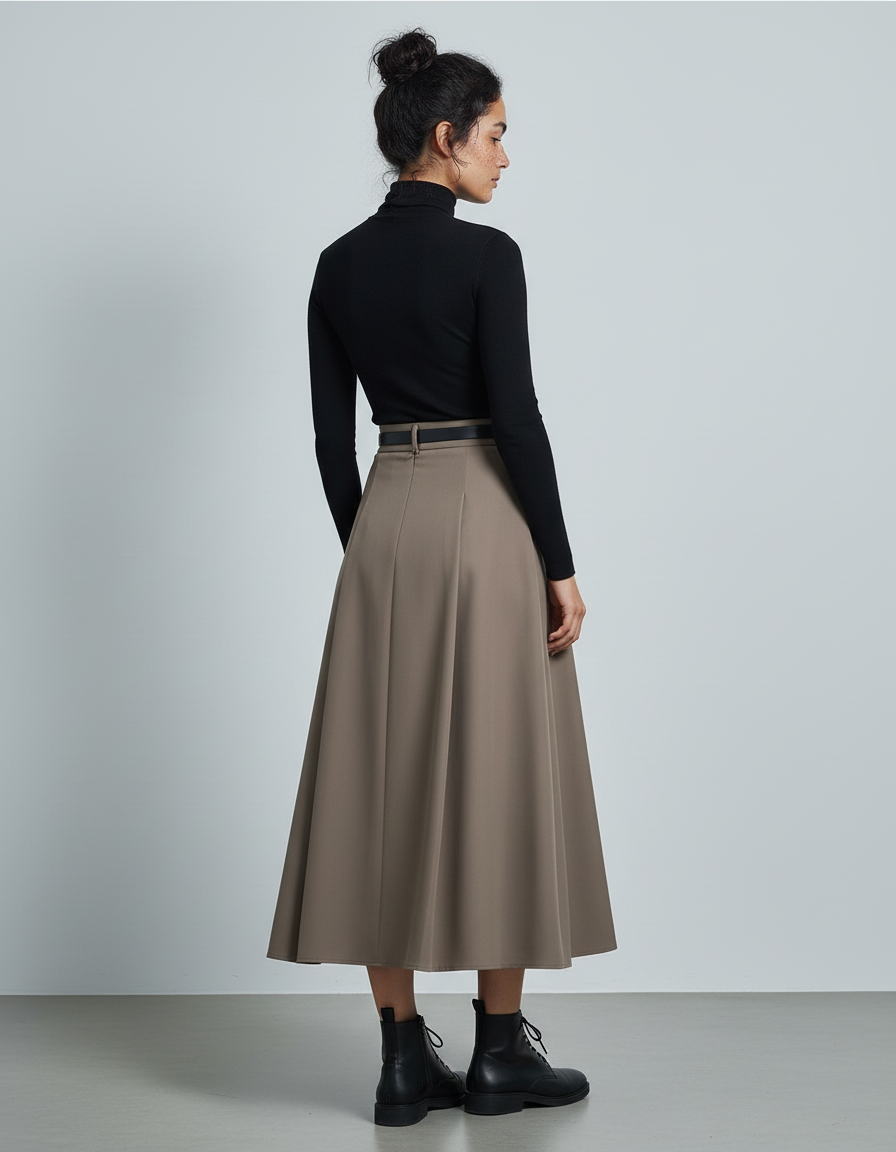 Jupe Longue Plissée Taille Haute Chic