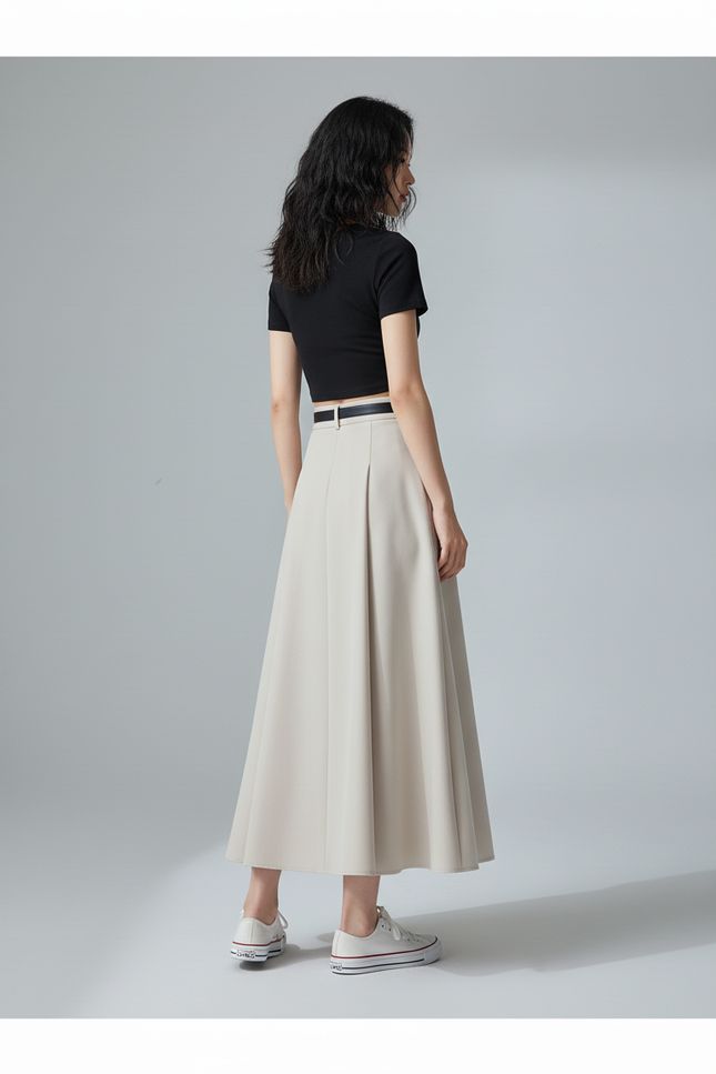 Jupe Longue Beige Plissée Chic