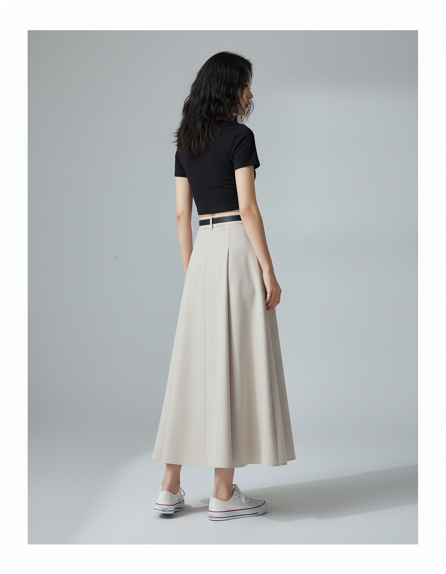 Jupe Longue Beige Plissée Chic