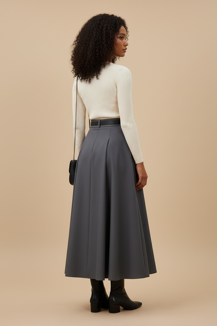 Jupe Longue Grise Évasée Élégante