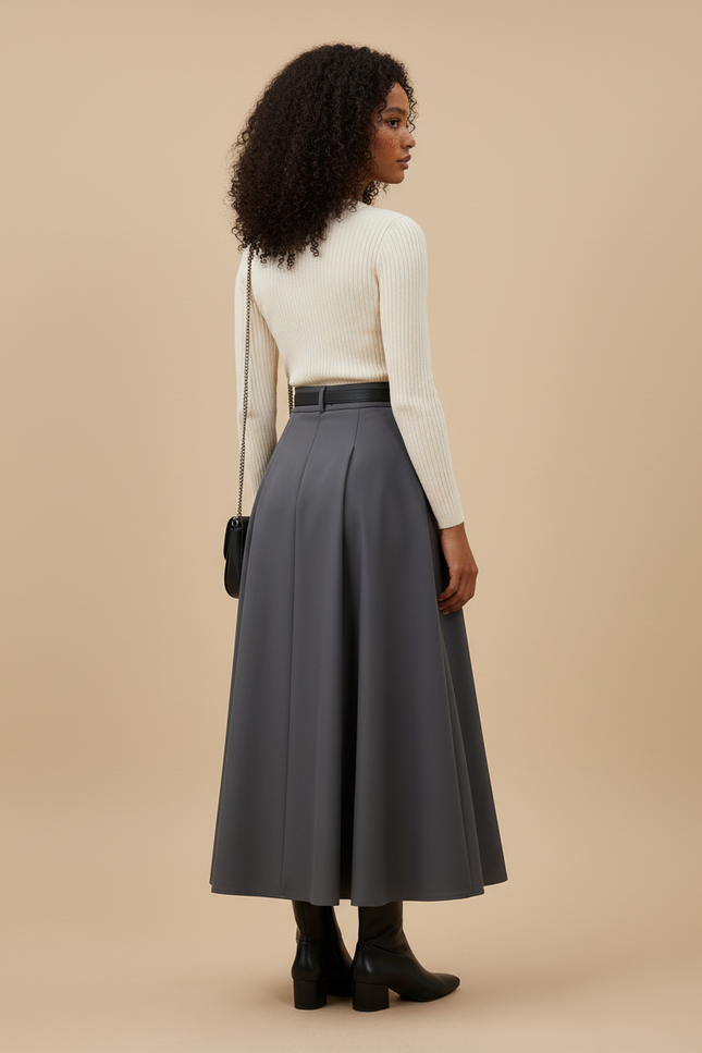 Jupe Longue Grise Évasée Élégante