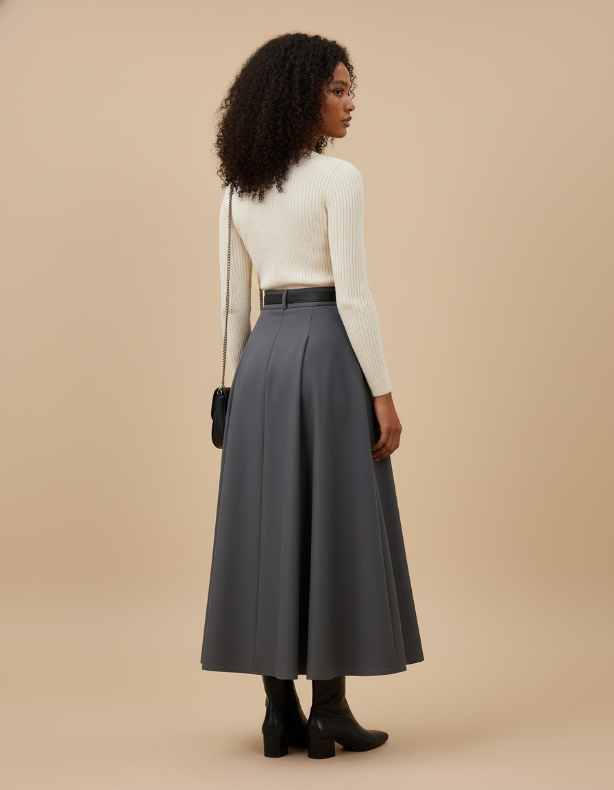 Jupe Longue Grise Évasée Élégante