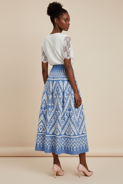 Jupe Longue Plissée Motif Ikat Élégante