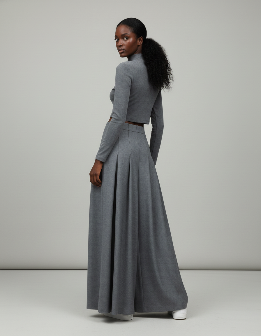 Jupe Longue Grise Plissée Élégante Tendance