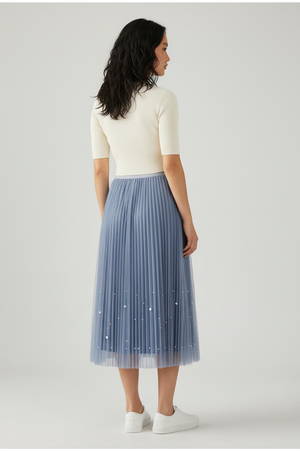 Jupe Longue Bleue Plissée Chic