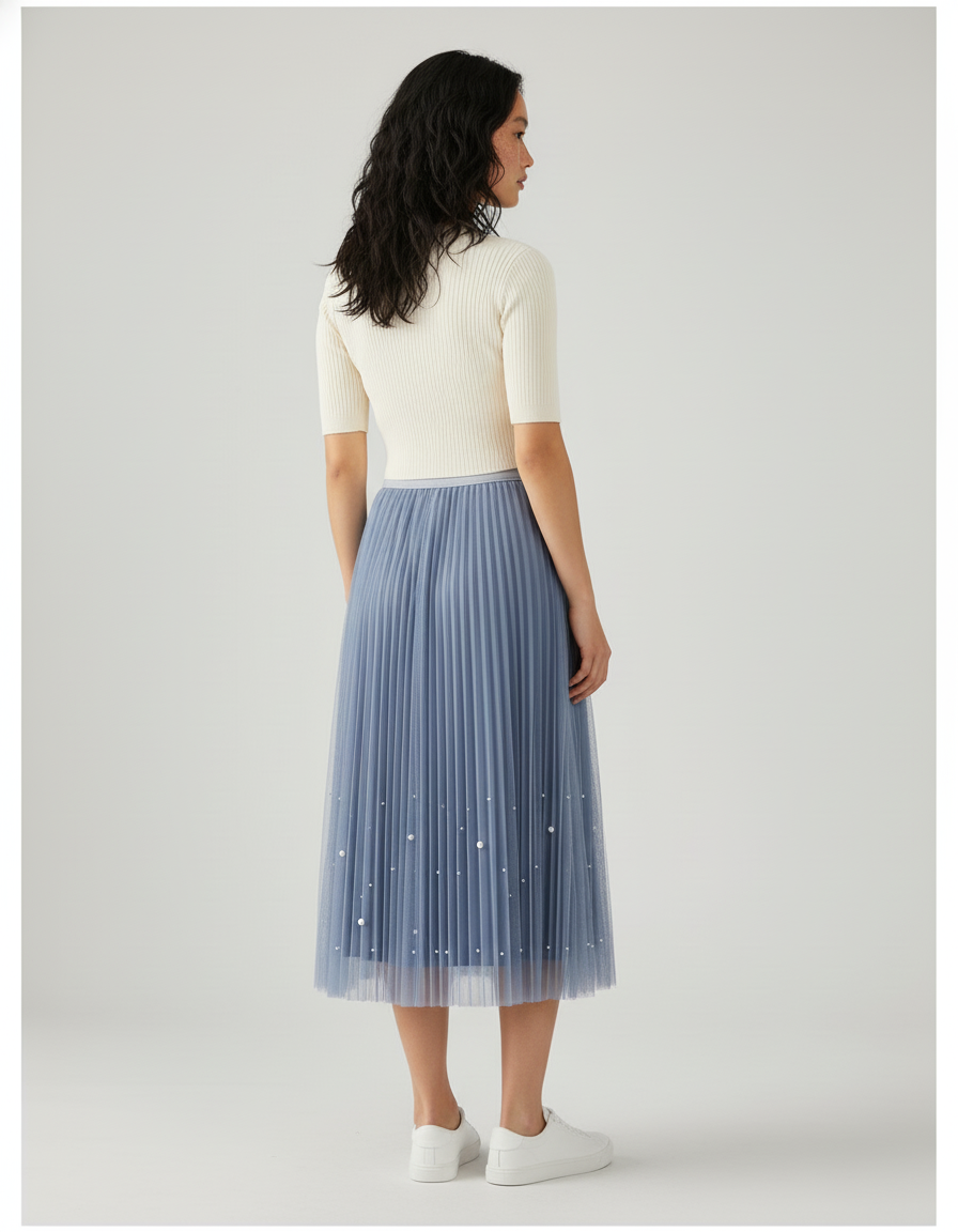 Jupe Longue Bleue Plissée Chic