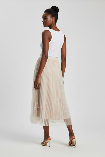 Jupe Longue Plissée Perles Élégante Chic